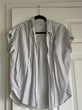 Madewell Light Blue and White Striped Button-Up Blouse